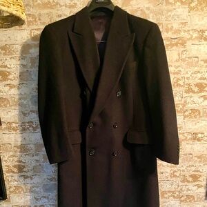VTG Bill Blass Classic Black Wool Double Breasted Over Coat Sz 42